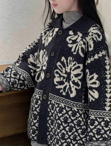  Barn Jente Cardigan genser Blomstret utendørs Langermet Knepp opp Mote 4-12 år Høst Svart