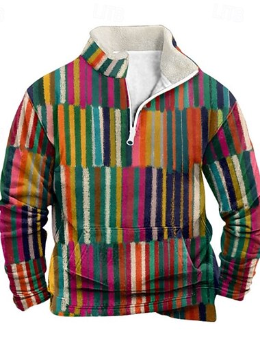  Per uomo Stampa Strisce verticali Felpa con cerniera a un quarto Felpe Manica Lunga Felpa Mezza zip Vintage Retrò Stampa Ferie Uscire Festival Stampato Autunno Inverno