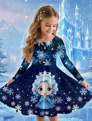  ragazze' 3D Grafico Anime Abito Manica Lunga Stampa 3D Primavera Autunno Performance Vacanza Feste Casual Principessa Bello Bambini 4-12 Anni Vestito Casual Abito a trapezio Lunghezza al ginocchio