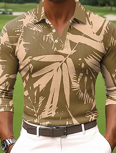 Herr Löv Våffelpikétröjor Långärmad Polotröjor Skjortor med krage Business Casual Företag Klä till Jobbet Dagliga kläder Knappar Vår Höst Vinter Blå Brun Grön