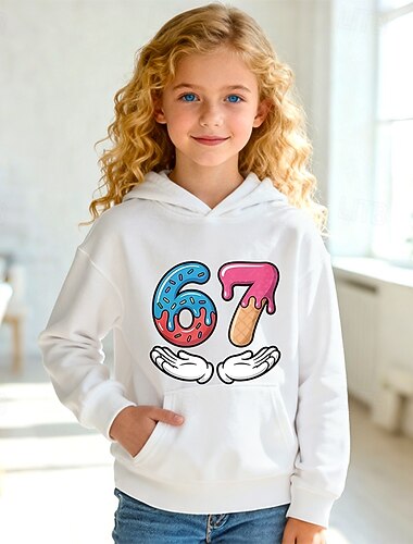  Unisex Ragazze 3D Grafico Gergo divertente 67 Felpa con Cappuccio Maglione Manica Lunga Stampa 3D Primavera Autunno Sport Moda Streetwear Bambini 4-12 Anni Con cappuccio All'aperto Casuale Quotidiano