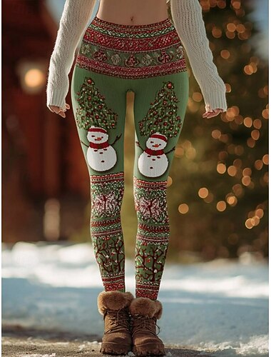  Dame Leggings Ferie Årgang Mote Full lengde Høy MidjePantsJul Grafisk Abstrakt Snøfnugg Printer Hold Varm Myk Pustende Elastisk utendørs Feriereise Daglig Rød Blå Grønn Høst Vinter Slank Fasong