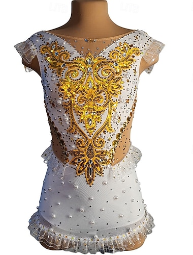  rytminen voimistelupuku naisten tyttöjen luistelupuku voimistelupuku värjäys erittäin elastinen ammattilaisten kilpailuluisteluasu kristalli/strassi hihaton luistelu