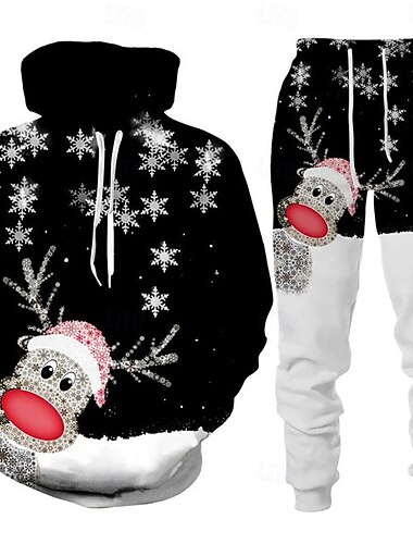  Γραφικά Σχέδια Φουσκωτό μακρύ Σύνολα Φούτερ με Κουκούλα Φόρμα Άγιος Βασίλης Τάρανδος Γραφικό για Για Ζευγάρια Ανδρικά Γυναικεία Ενηλίκων 3D εκτύπωση για Χριστούγεννα Απόκριες Μασκάρεμα Πάρτι Φεστιβάλ