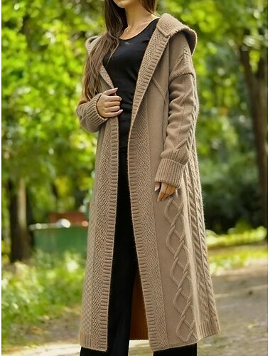  dame ullblanding kåpe jakke cardigan daglig kabel tykk hette hette langermet vanlig topper strikket daglig svart kamelfarget høst vinter