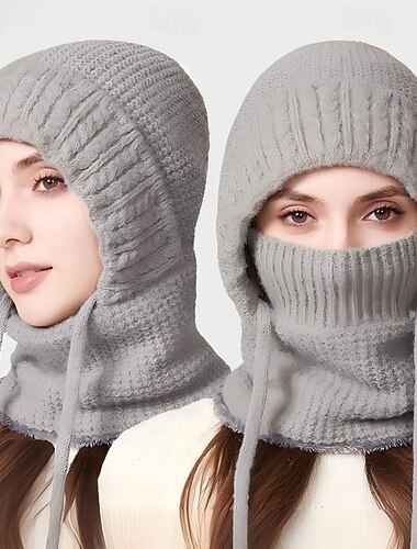  Naisten talvinen fleecevuorattu paksu lämmin neulottu pipo, jossa sisäänrakennettu huivi ja kasvomaski ulkopyöräilyyn, tuulenpitävä korvasuoja, mukava pipo