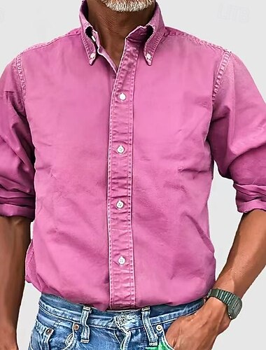  Herren Hemd Sommerhemd Freizeithemd Knopfhemd Acid-Wash-Shirt Blau Schwarz Weiß Gelb Rosa Langarm Einfach Umlegekragen Lässig Täglich Klassisch Bekleidung Mode Geschäftlich Modern Smart Casual