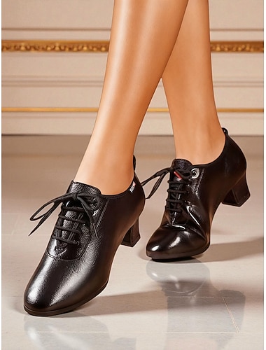  Svarte damesko med snøring – komfortable latinske øvingssko i kunstskinn for ballroom, trening og opptredener