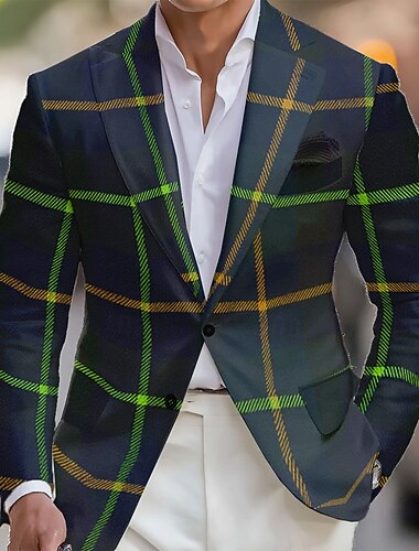  Herre Ruter Blazer jakke Frakk Bekvem Kunstnerisk Fritid Festkveldsklær Daglig Festival 3D-utskrift Knapper Høst vinter Med hakk Langermet Rød Grønn