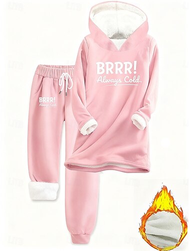  Γυναικεία Καθημερινά Στυλάτο Σετ δύο τεμαχίων Φόρμα Σετ παντελονιών Μακρυμάνικο Με Κουκούλα Γραφική Γράμμα Κορδόνι Στάμπα Causal Καθημερινά Θαλασσί Μαύρο Ανθισμένο Ροζ Φθινόπωρο Χαλαρή Εφαρμογή