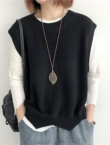  Dámské Svetr Rolák Vinobraní Šik ven Na běžné nošení Pevná barva Tričkový Pletený Bez rukávů Běžné topy Plést Denní Dovolená Jdeme ven Vínově rudá Černá Jaro Podzim