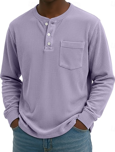  Miesten Vakosamettipaita Henley-paita T-paidat Pitkähihainen Yhtenäinen väri Tavallinen Pintakäsitelty Muoti Suunnittelija Vapaa-aika Tasku Napit Henley ulko- Kausaliteetti Päivittäin Kesä Syksy Talvi