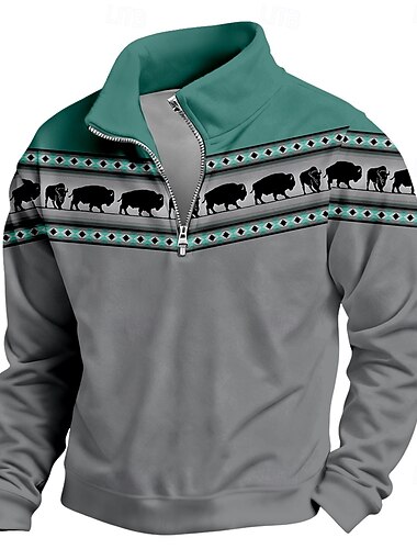  Ανδρικά Αζτέκων Cowboy Πουλόβερ Etnic Vintage ρετρό Όρθιος Γιακάς ΕΞΩΤΕΡΙΚΟΥ ΧΩΡΟΥ Δώρο Ρουμπίνι Καφέ Πράσινο του τριφυλλιού Φερμουάρ Φθινόπωρο Χειμώνας Σχεδιαστής Τ M L XL XXL XXXL