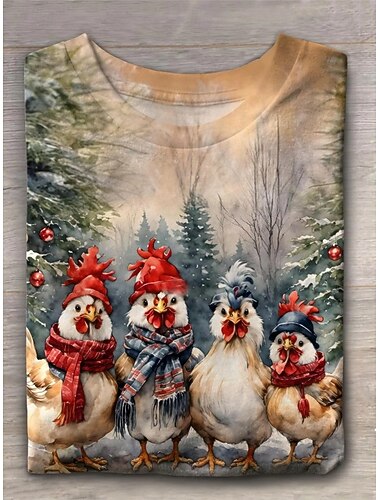  Jul Dame T skjorte Grafisk Dyr Juletre Årgang Mote Stilfull Langermet Crew-hals Vanlige topper Daglig Helg Trykt mønster Blå Rød Navyblå Himmelblå Oransje Høst Vinter