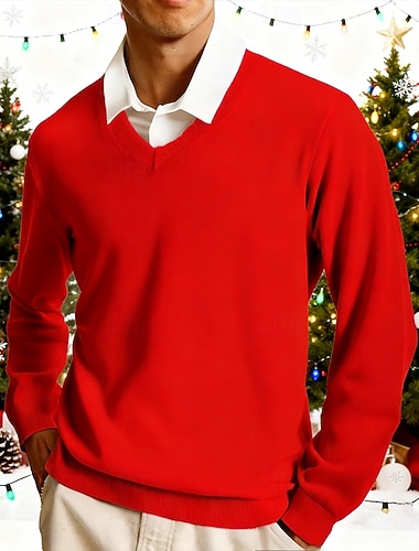  Herren Pullover Lässiger Pullover Strickpullover Gerippt Stricken Normale Oberteile Gestrickt Einfach V Ausschnitt Mode Lässig Urlaub Alltagskleidung Bekleidung Herbst Winter Rot Grün S M L