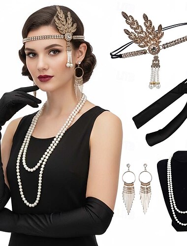  Set Retro vintage Roaring jaren '20 Jaren 1920 Jaren ‘20 flapper hoofdband Hoofddeksels Accessoireset The Great Gatsby Flapper Girl Veer Kostuum Dames Kerstmis Carnaval Kerstmis Retro themafeest