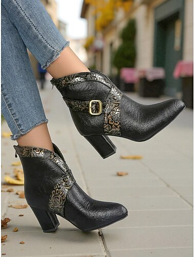  מגפוני קרסול חומים לנשים עם רצועה מובלטת ואבזם - סגנון מערבי וינטג', מושלמים ליציאות יומיומיות, אופנת רחוב ושימוש יומיומי