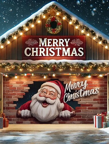  クリスマス タペストリー ガレージドアカバー 大きな吊り下げ サンタクロース メリークリスマス かわいいスタイル 3D パーティー 屋外 ホリデー 撮影背景 YD(ヤード) ホームデコレーション
