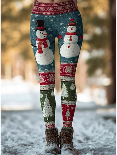  Dame Leggings Ferie Årgang Mote Full lengde Høy MidjePantsJul Grafisk Snøfnugg Printer Hold Varm Myk Pustende Høy Elastisitet Feriereise Gate Avslappet Rød Blå Grønn Høst Vinter Slank Fasong