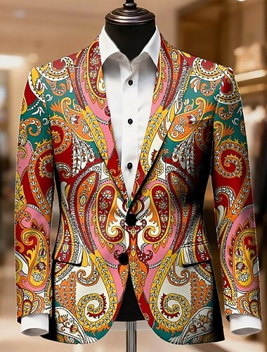  Herren Paisley-Muster Blazerjacke Mantel Bequem Atmungsaktiv Künstlerisch Lässig Lässig Täglich Festival 3D-Druck Knöpfe Herbst Winter Fallendes Revers Langarm Blau Rote Grün