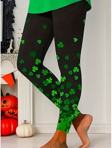  Leggings für Damen zum St. Patrick's Day – kuschelige Leggings für Urlaub und Freizeit, lange Hose mit hohem Bund, grafischem Kleeblattmuster, bequem, dehnbar, lässig, für Alltag und Frühling, Herbst und Freizeit, schmal geschnitten