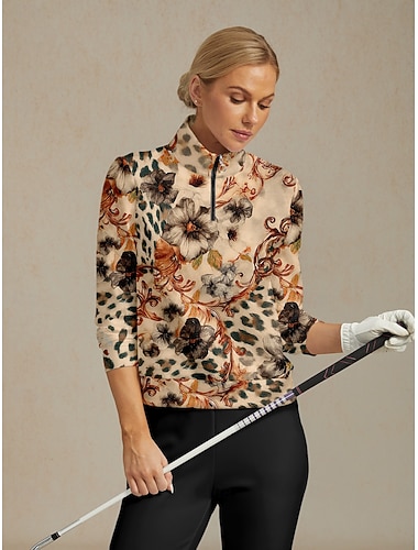  Mulheres Moletom Preto Manga Longa Blusas Roupas femininas de golfe, roupas, roupas, roupas