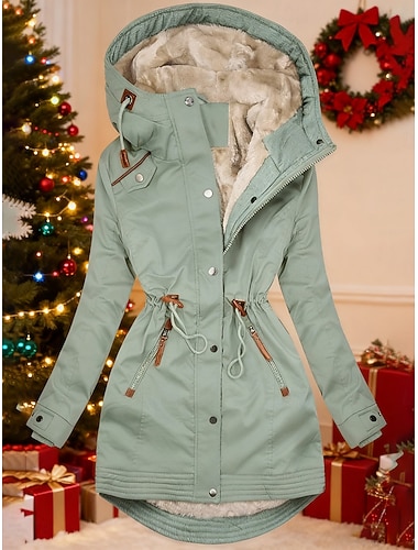 Жен. Зимняя куртка Парка Сохраняет тепло Молния Пуговицы На флисе На каждый день Уличный стиль Полотняное плетение Рождество Для улицы Повседневные На каждый день Молния Обычная Толстовка с капюшоном