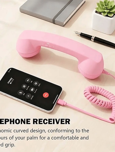  Słuchawka telefoniczna retro typu C, przewodowa, do smartfona, klasyczny zestaw słuchawkowy w stylu telefonu z mikrofonem, redukcją szumów, typu plug and play, do użytku domowego w biurze