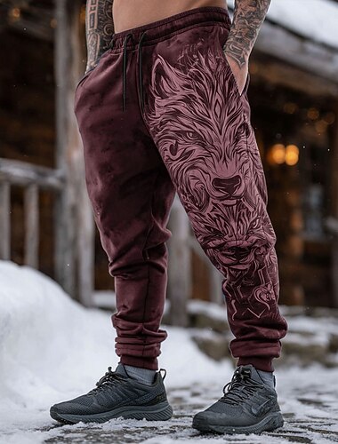  Муж. Животное Волк Викинг Штаны Бегун Нормальная Эластичная талия на шнурке Винтаж Ретро на открытом воздухе Отдых и туризм Для охоты Спортивные штаны с карманами Осень Зима 3D печать