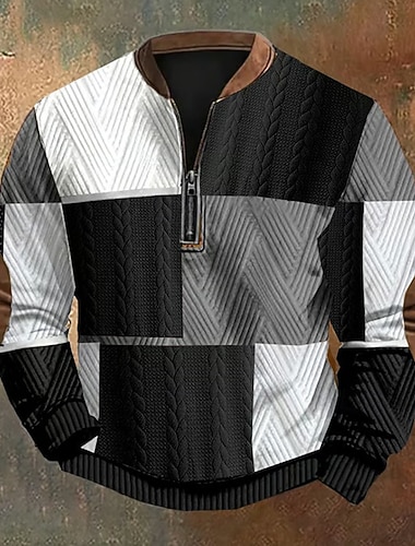  رجالي هندسي طبع سويت شيرت جرافيكي بلوزات كم طويل سويت شيرت ربع الرمز البريدي ريترو خمر طباعة مناسب للعطلات مناسب للخارج طباعة الخريف الشتاء