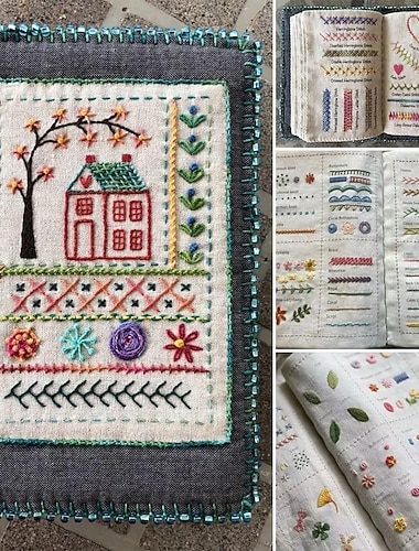  Stickbuch-Set, DIY-Stickbuch, umfassender Nähleitfaden mit 86 Mustern, inklusive 24-teiligem Stickgarn-Set, perfekt für Anfänger &Enthusiasten