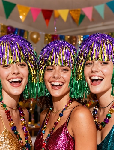  Peruca de Carnaval Loiro Roxo Verde Liso Médio Peruca sintética para festivais Mardi Gras Parada Cabelo para fantasia de cosplay para Feminino