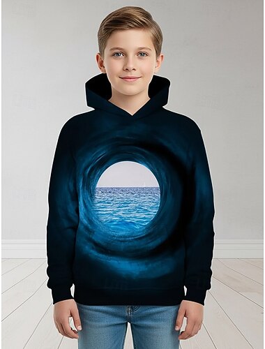  Ragazzi 3D Grafico Felpa con Cappuccio Maglione Manica Lunga Stampa 3D Primavera Autunno Sport Moda Streetwear Bambini 4-12 Anni Con cappuccio All'aperto Casuale Quotidiano Vestibilità regolare