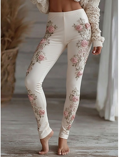  Dámské Legíny Pohodlné legíny prázdniny Vinobraní Etnický styl Plná délka Vysoký pas Květinový Potisk Pohodlné Elastické Ležérní Denní Dovolená Vodní modrá Bílá Rubínově červená Fialová Jaro Podzim