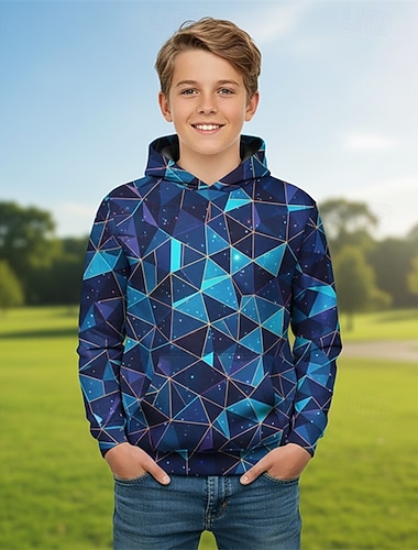  Para Meninos 3D Gráfico Geométrica Moletom Manga Longa Primavera Outono Moda Roupa de rua Infantil 4-12 anos Com Capuz Ao ar livre Casual Diário Normal