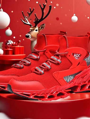  sneakers da uomo in rete rossa: design leggero con supporto ammortizzato, ideali per lo shopping natalizio e le occasioni festive