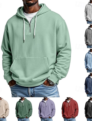  Herren Kapuzensweatshirt Pullover Kapuzensweatshirt Viertelreißverschluss Kapuzensweatshirt Aprikose Schwarz Hellgrün Rote Marineblau Mit Kapuze Einfach Kängurutasche Sport & Outdoor Lässig Täglich