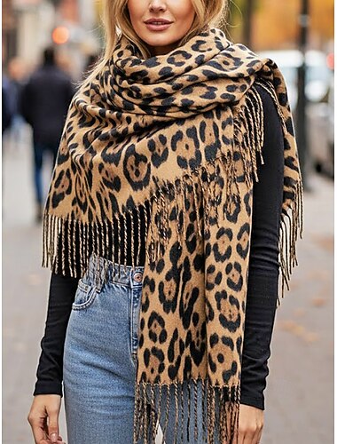  Leopardmønsterskjerf til dame – mykt og komfortabelt polyesterstoff, tilgjengelig i flere farger, perfekt for fritids- og vinterbruk.