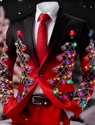  Noël Homme Arbre de Noël Veste blazer Manteau Confortable Respirant Artistique Occasionnel Tenue de soirée Quotidien Festival Impression 3D Boutons Automne & Hiver Cranté manche longue Rouge 1 Rouge