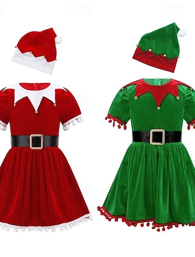  Elfe Costume élégant Costumes de cosplay chapeau de père Noël Fille Noël Déguisement Cosplay Enfant Noël la veille de Noël Noël Soirée Costume
