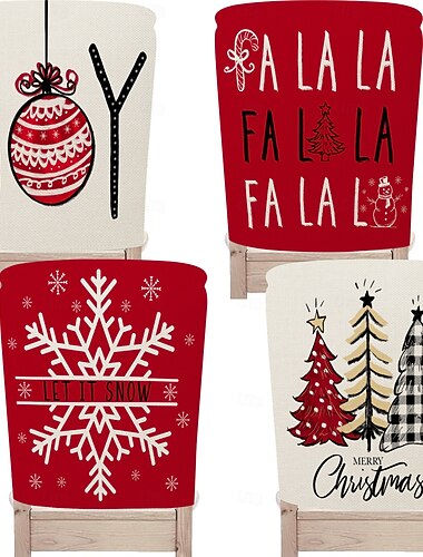  Ensemble de housses de chaises de Noël festives pour l'assise et le dossier des chaises de salle à manger, décoration intérieure et festive, tissu extensible peau de pêche, idéal pour les fêtes.