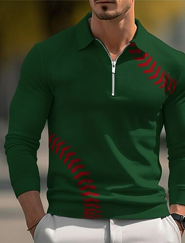  Herre Geometrisk Polo Langermet Aftæpning Moderne Fritid Sport & Utendørs treningsklær Fritid / hverdag Glidelås 3D-utskrift Vår Høst Vinter Hvit Blå Grønn