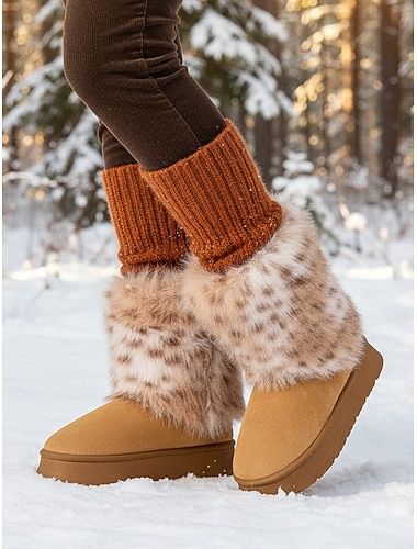  Botas de inverno femininas com forro de pele sintética – quentinhas e macias, modelo fácil de calçar, perfeitas para o frio, passeios ao ar livre e looks de festa.