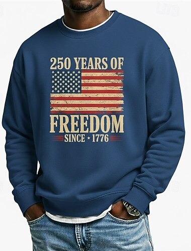  Heren sweatshirt met Amerikaanse vlag, 250-jarig jubileum, sport, mode, dagelijks klassiek, ronde hals, outdoor, vakantie, blauw, zwart, rood, groen, print, lente, herfst, designer, s, m, l, xl, xxl,