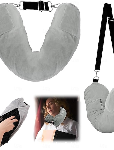  cuscino da viaggio imbottito, custodia portatile con cerniera di sicurezza, custodia leggera per l'uso in aereo, da riempire con vestiti per creare un supporto confortevole.