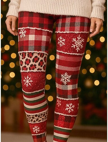  Dame Leggings Ferie Årgang Mote Full lengde Høy MidjePantsJul Grafisk Snøfnugg Snorer Printer Hold Varm Myk Pustende Elastisk utendørs Feriereise Daglig Gull-Vin Vin Rød Grønn Høst Vinter Mager