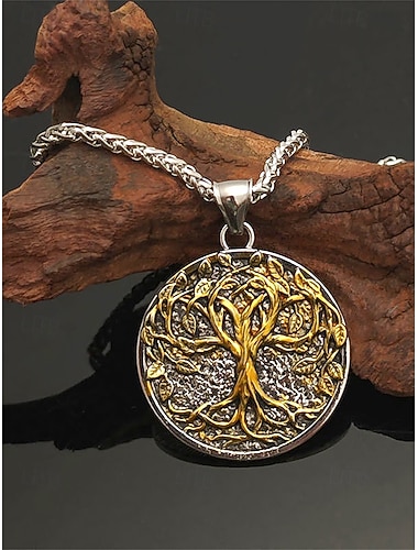  Viking levensboomhanger voor heren - legeringmateriaal, vintage goud- en zilverdesign, Scandinavisch geïnspireerd, perfect cadeau voor natuurliefhebbers, casual en formele gelegenheden