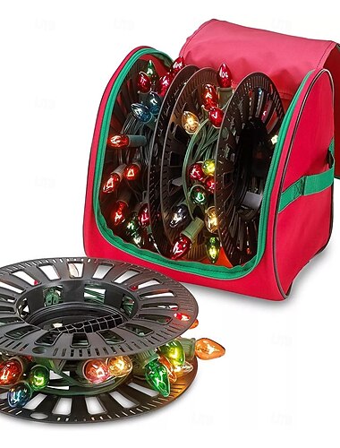  Förvaringsväska för julbelysning, julbelysningsorganisatör i oxfordtyg, förvaringsväska för julbelysning för trasselfri organisering av ljussladdar, dragkedja &behållare för julbelysning