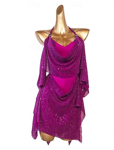  Danse salsa latine Robe Épissage Femmes Soirée Performance Sans manches Maille Polyester
