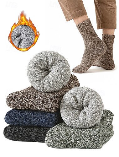  Herren-Socken aus Baumwollmischgewebe, dick, warm, gestrickt, atmungsaktiv und bequem, 5er-Pack in verschiedenen Farben, für Alltag, Arbeit, Outdoor-Aktivitäten und Winter-Freizeit
